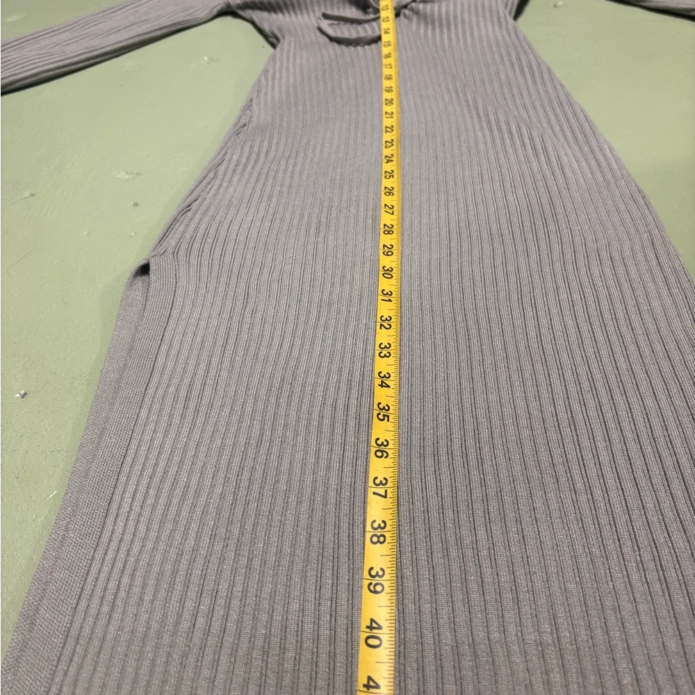 Deep Self Olive Ribbed Ruched Tie Front Midi Sweater Dress - Picture 10 of 13